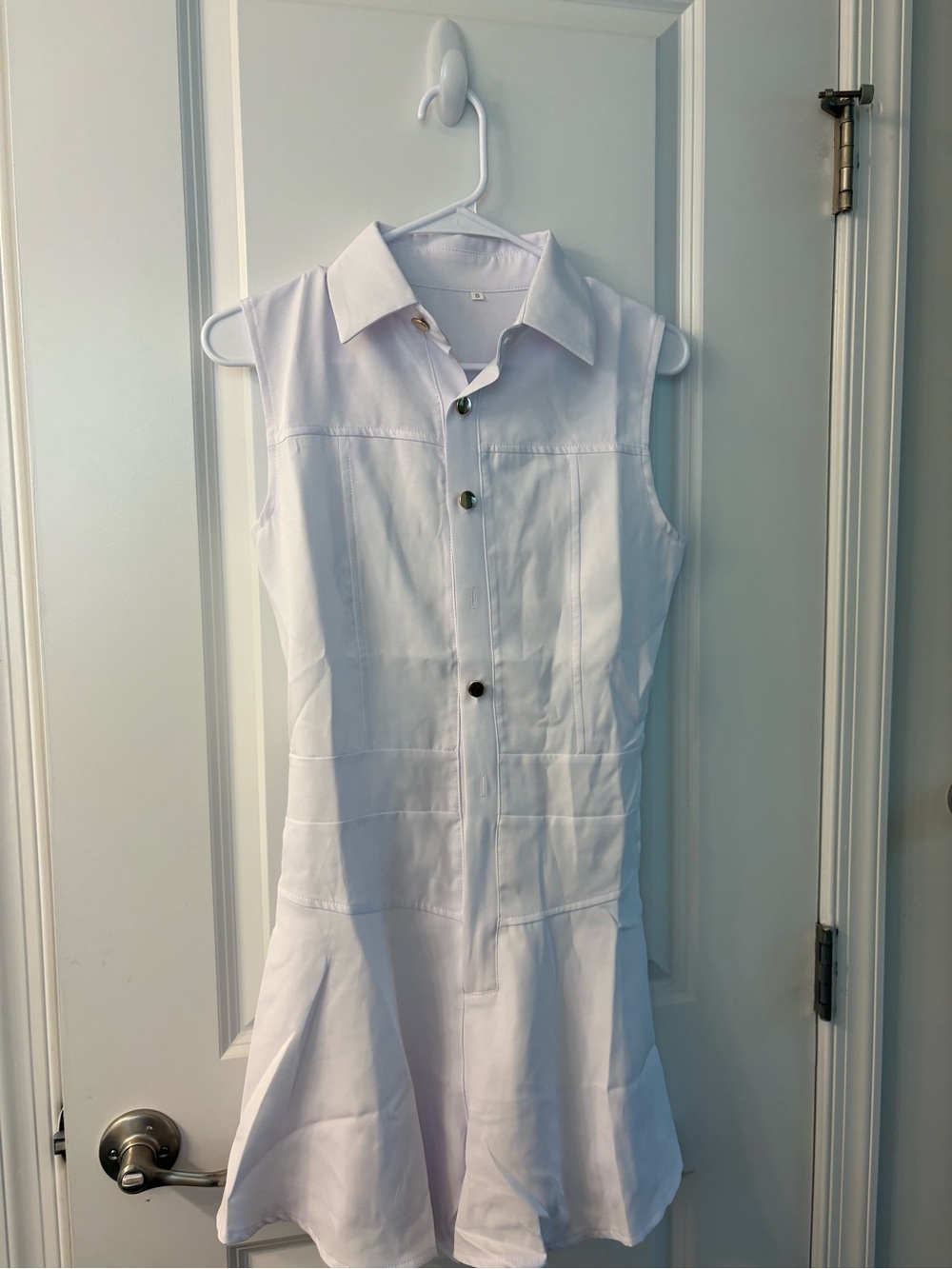Sleeveless White Button-Front A-Line Romper